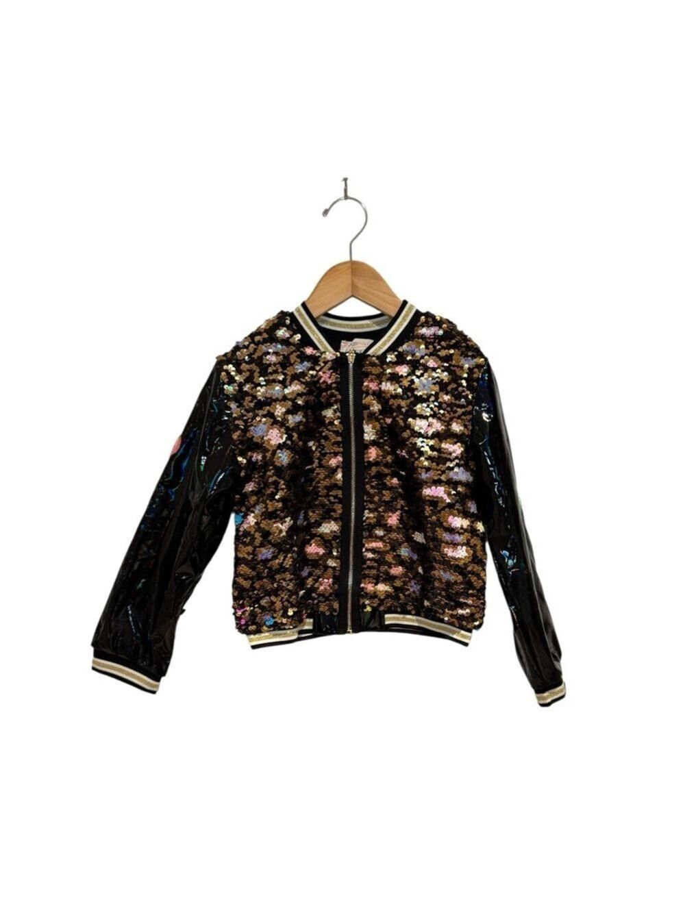 BABY SARA Black flip sequin bomber jacket - size 6